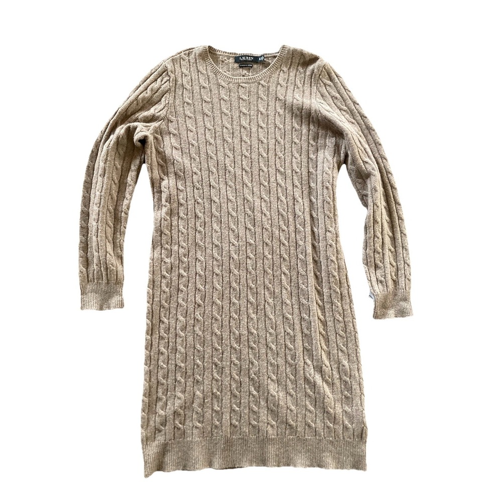 Lauren Ralph Lauren Black Label Womens XL Cable Sweater Dress Cashmere Brown